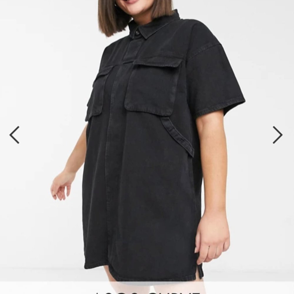 ASOS Curve Denim Oversized Boxy Dress Black NWT